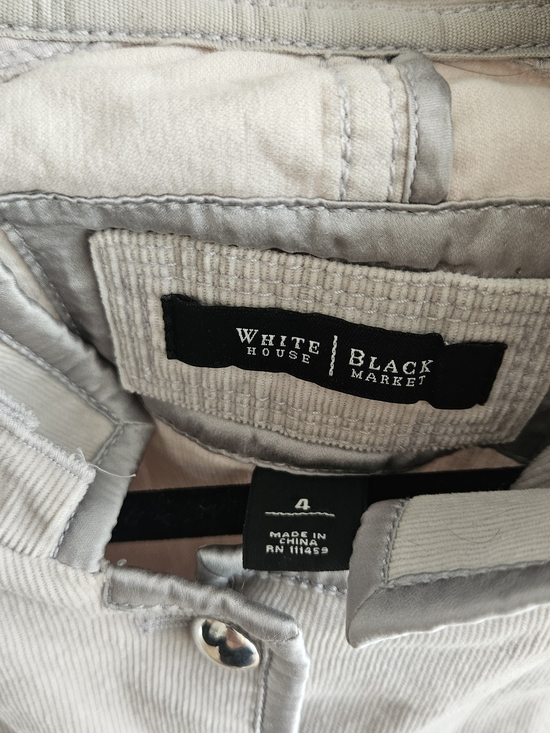 White House Black Market Light Beige Ruffle-Trim Corduroy Jacket - Picture 5 of 6